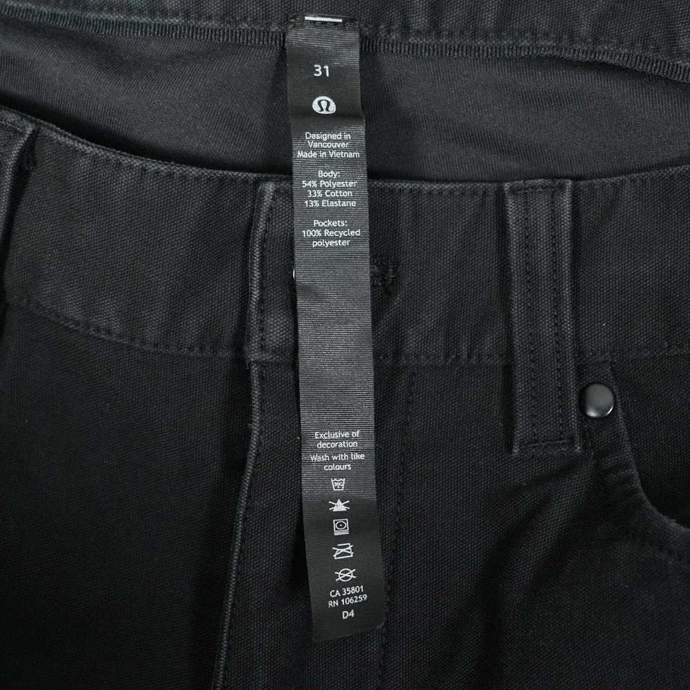 Lululemon ABC Pant Slim 31 Black Canvas Utility Trousers Mens Stretch Pants